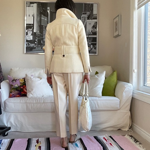 Soia&Kyo wool blend cream rib texture belted fitted coat - Picture 5 of 17